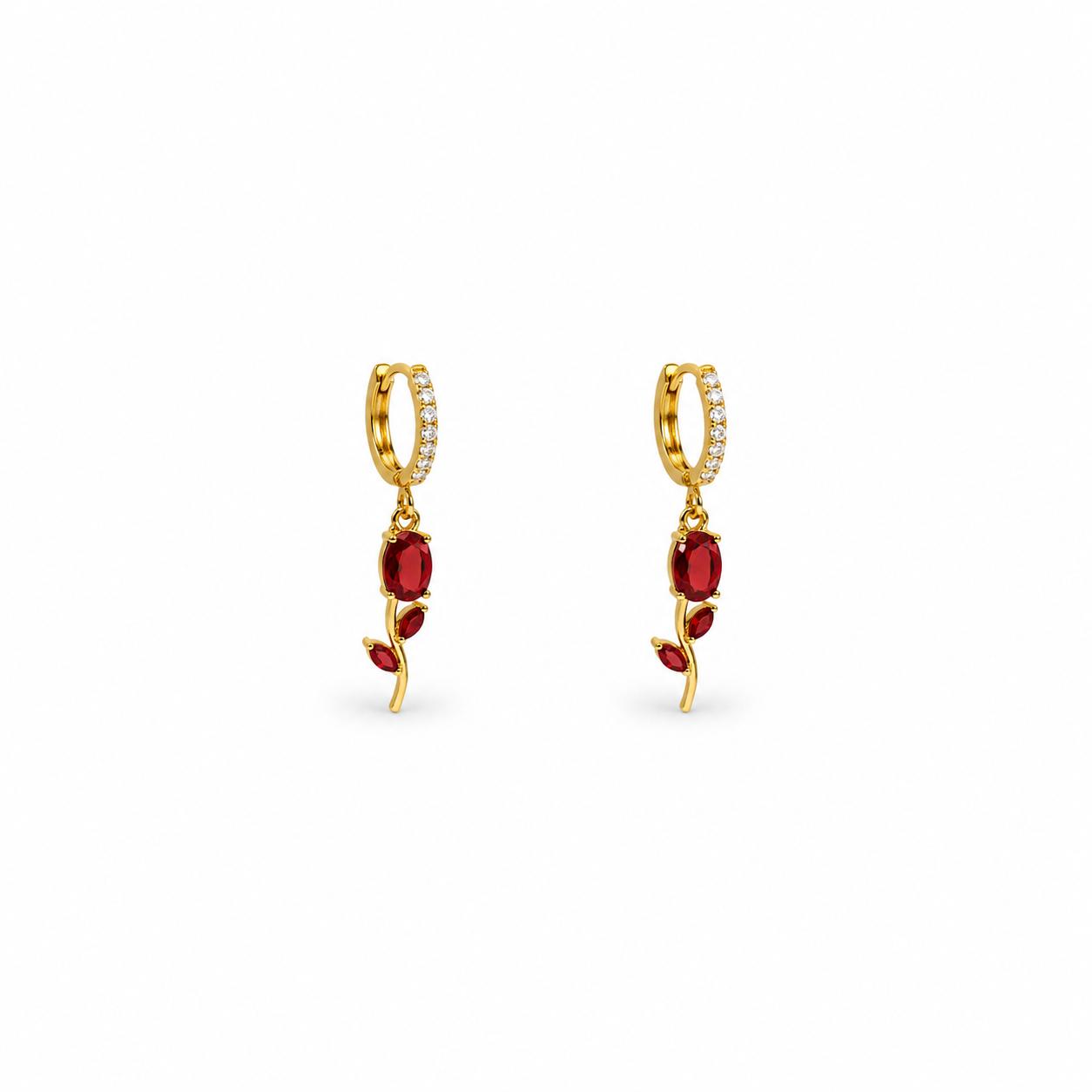 Red Tulip Gold Earrings