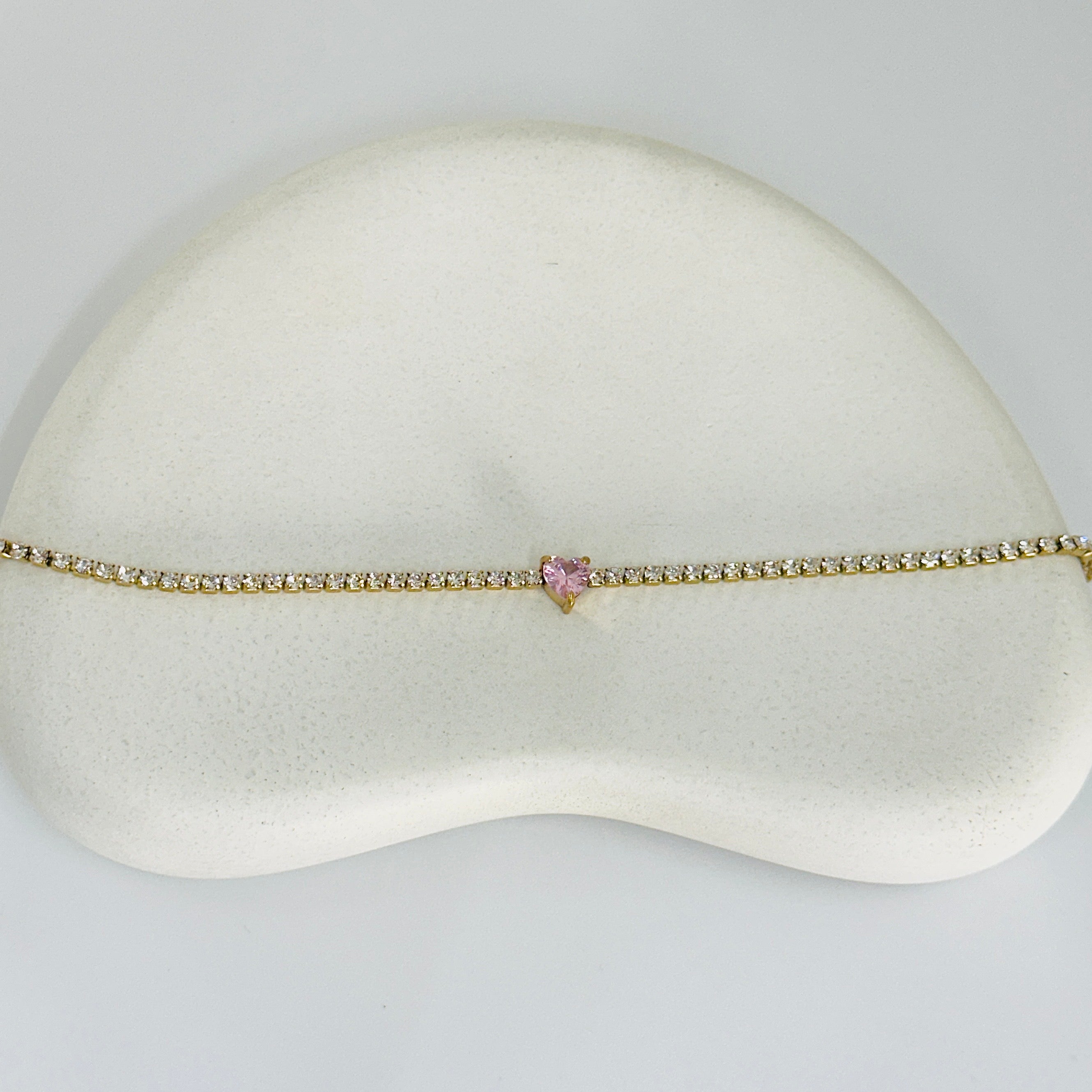 Pink Heart Tennis Gold Bracelet