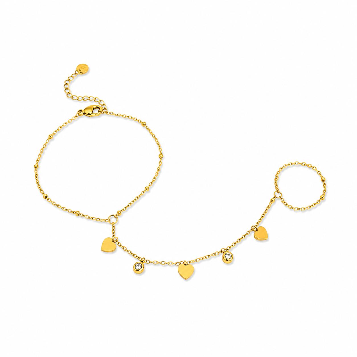 Heart Stone Gold Hand Chain (Ring With Bracelet)