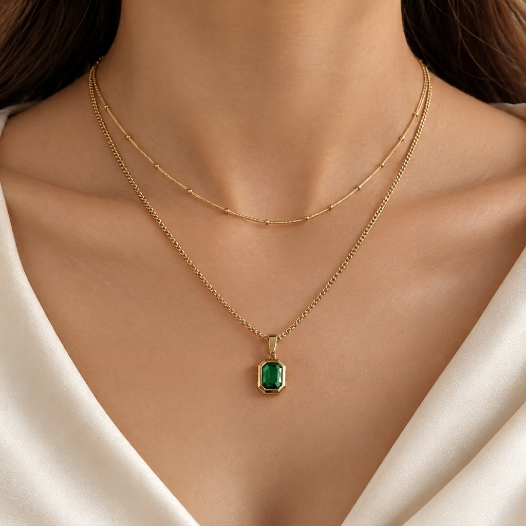 Green Stone Layered Necklace
