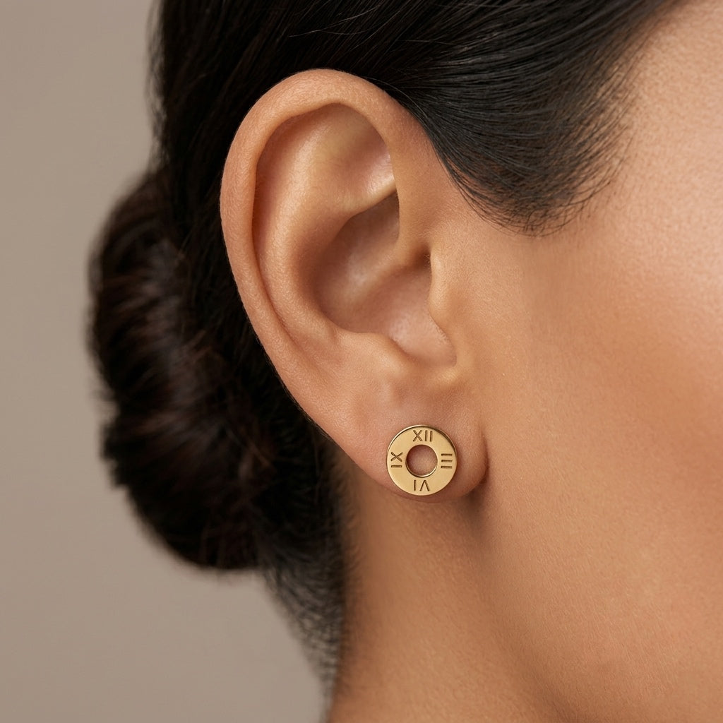 Numeric Round Stud Earrings