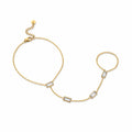 Rectangle Stone Gold Hand Chain (Ring With Bracelet)