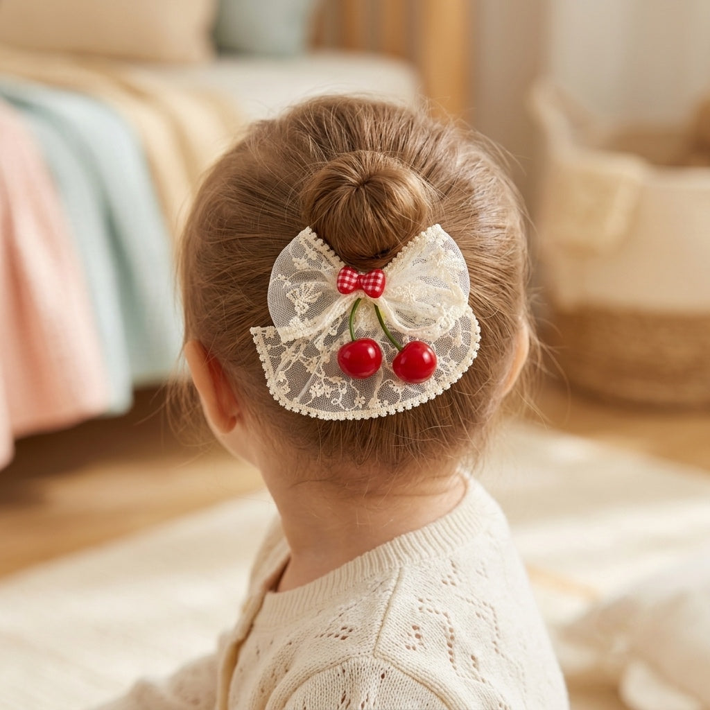 Red Bow Cherry Charm Hair Clip