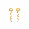 White Rose Pearl Gold Earrings