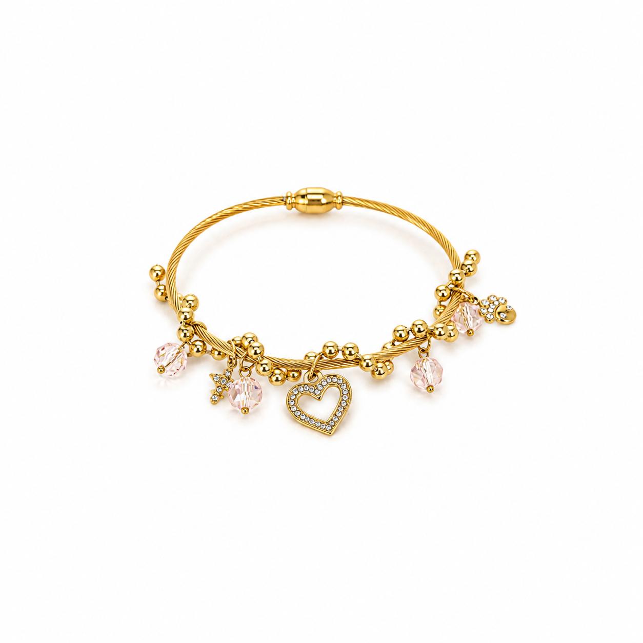 Heart Charm Gold Bangle Bracelet