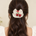Red Bow Cherry Charm Hair Clip