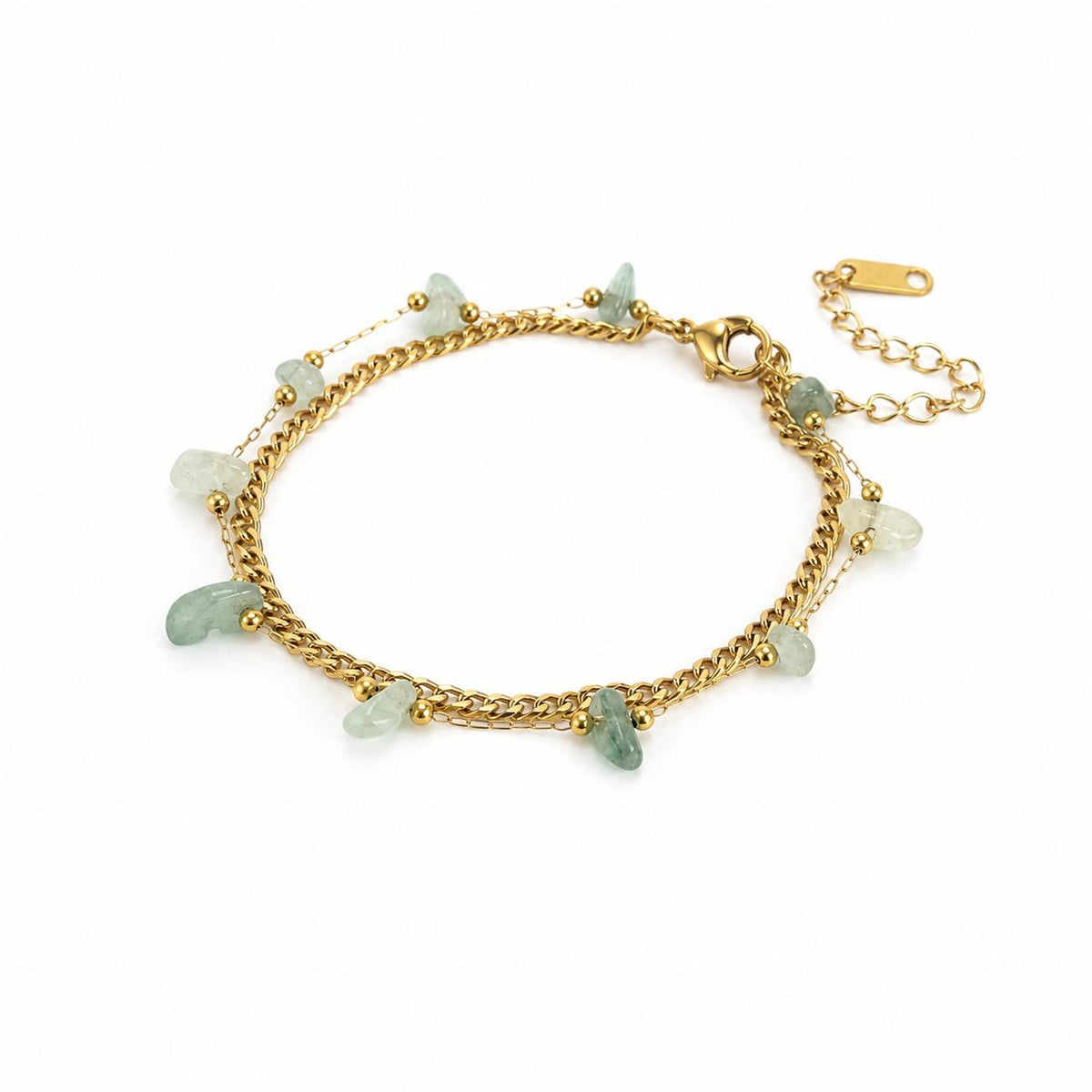Green Stone Layered Gold Bracelet