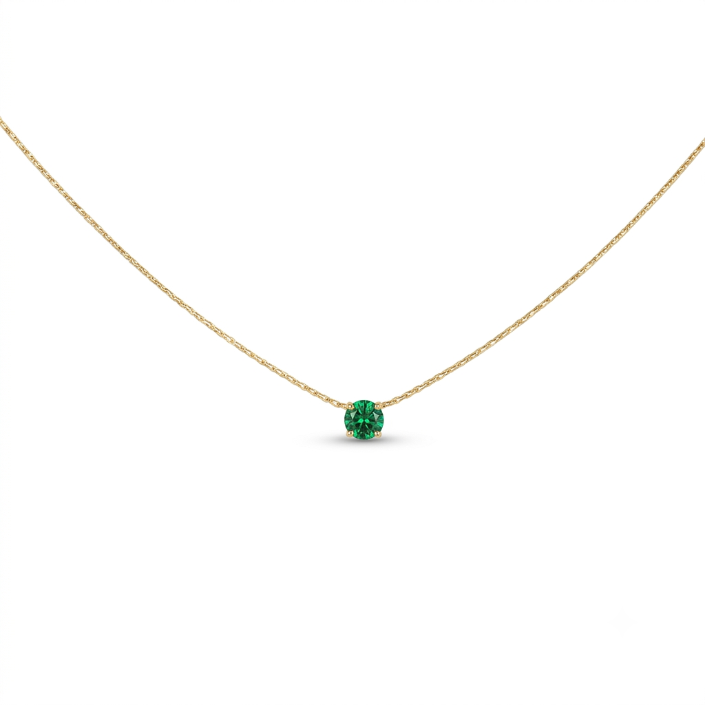 Green Round Stone Gold Necklace