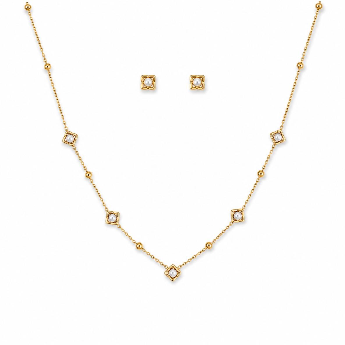 Pearl Gold Combo Set Earrings And Necklace