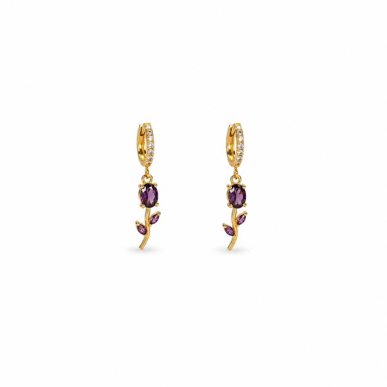 Purple Tulip Gold Earrings