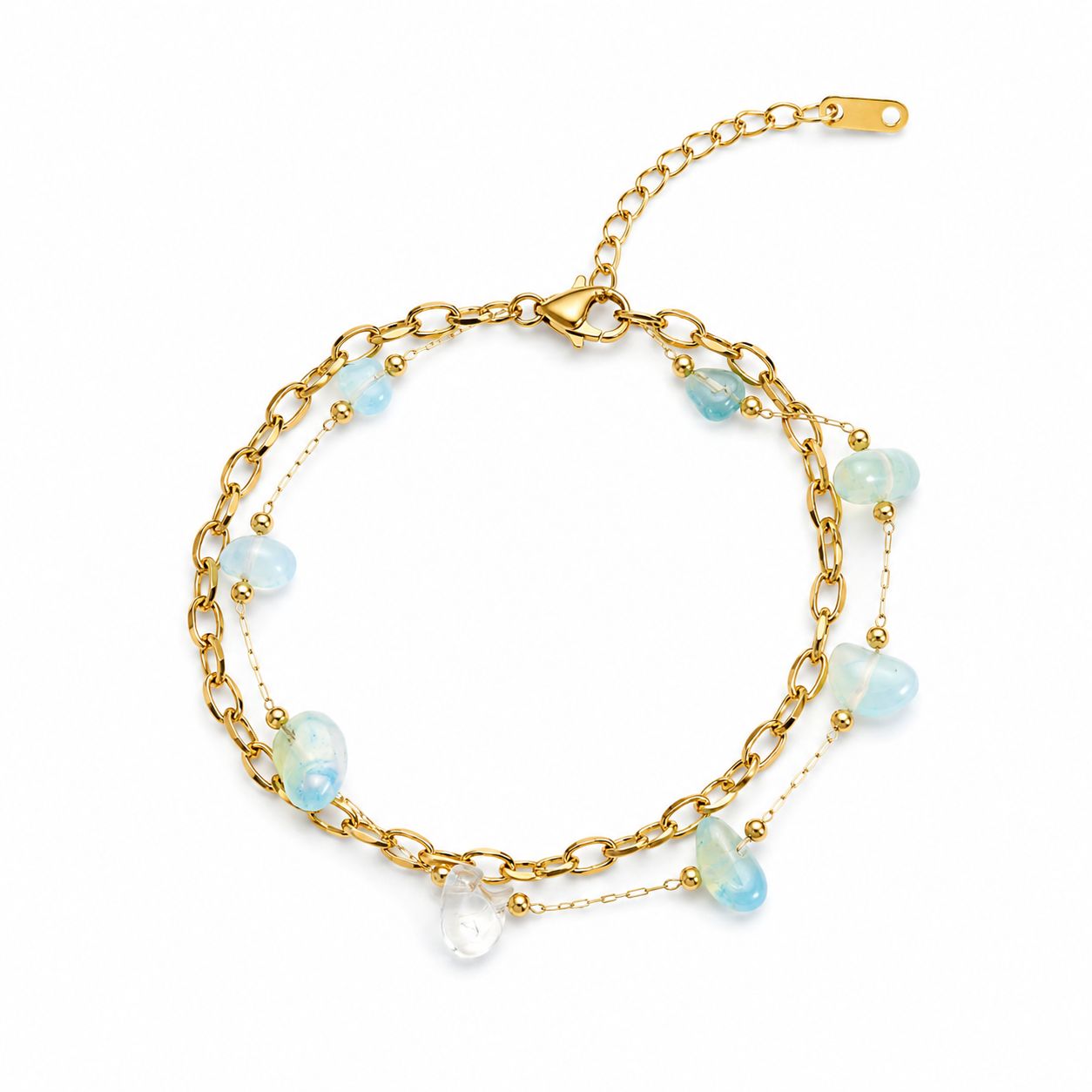 Blue Stone Layered Gold Bracelet