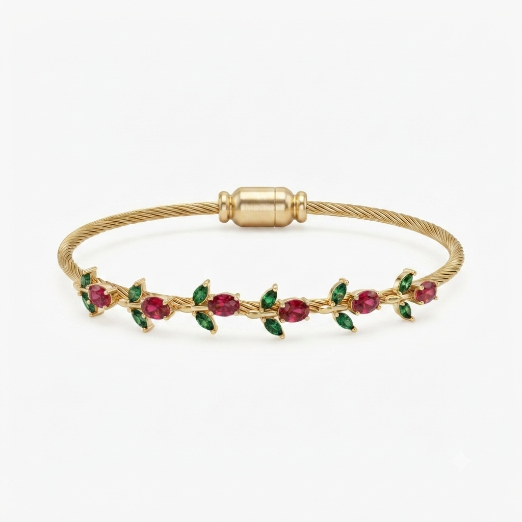 Red Tulip Gold Bangle Bracelet