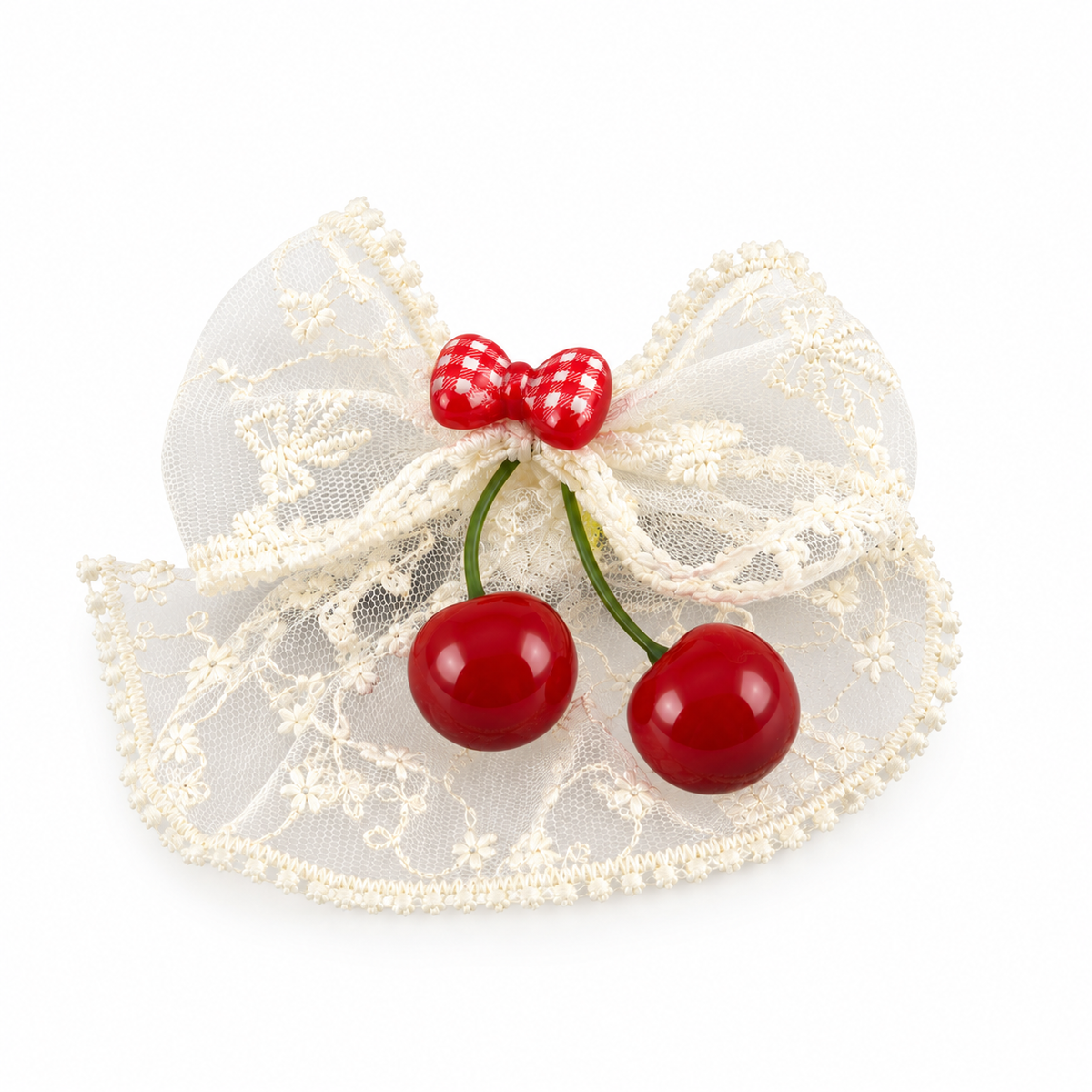 Red Bow Cherry Charm Hair Clip