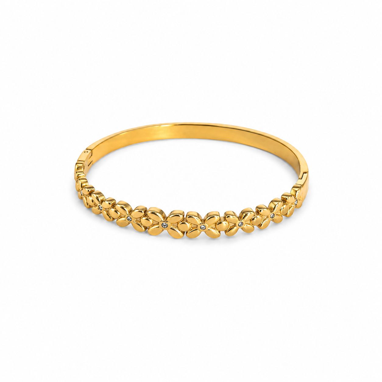 Flower Stone Gold Bangle Bracelet