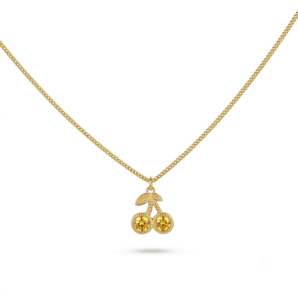Yellow Cherry Charm Gold Necklace