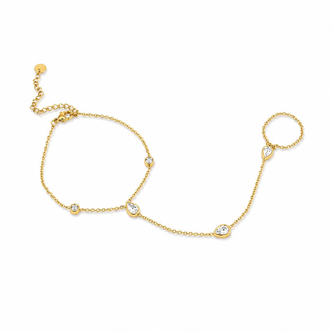 Drop Stone Gold Hand Chain (Ring With Bracelet)