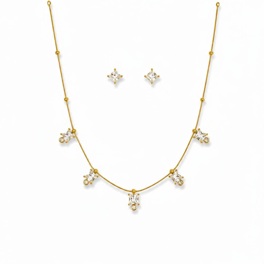 Stone Gold Combo Set Earrings And Necklace