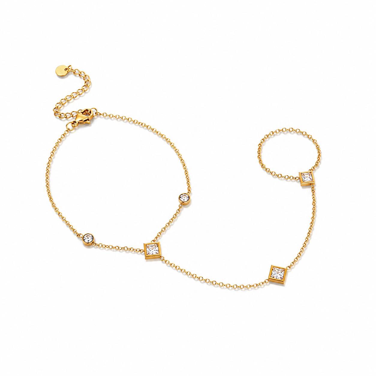 Rombus Stone Gold Hand Chain (Ring With Bracelet)