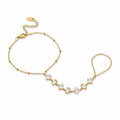 White Stone Gold Hand Chain (Ring With Bracelet)