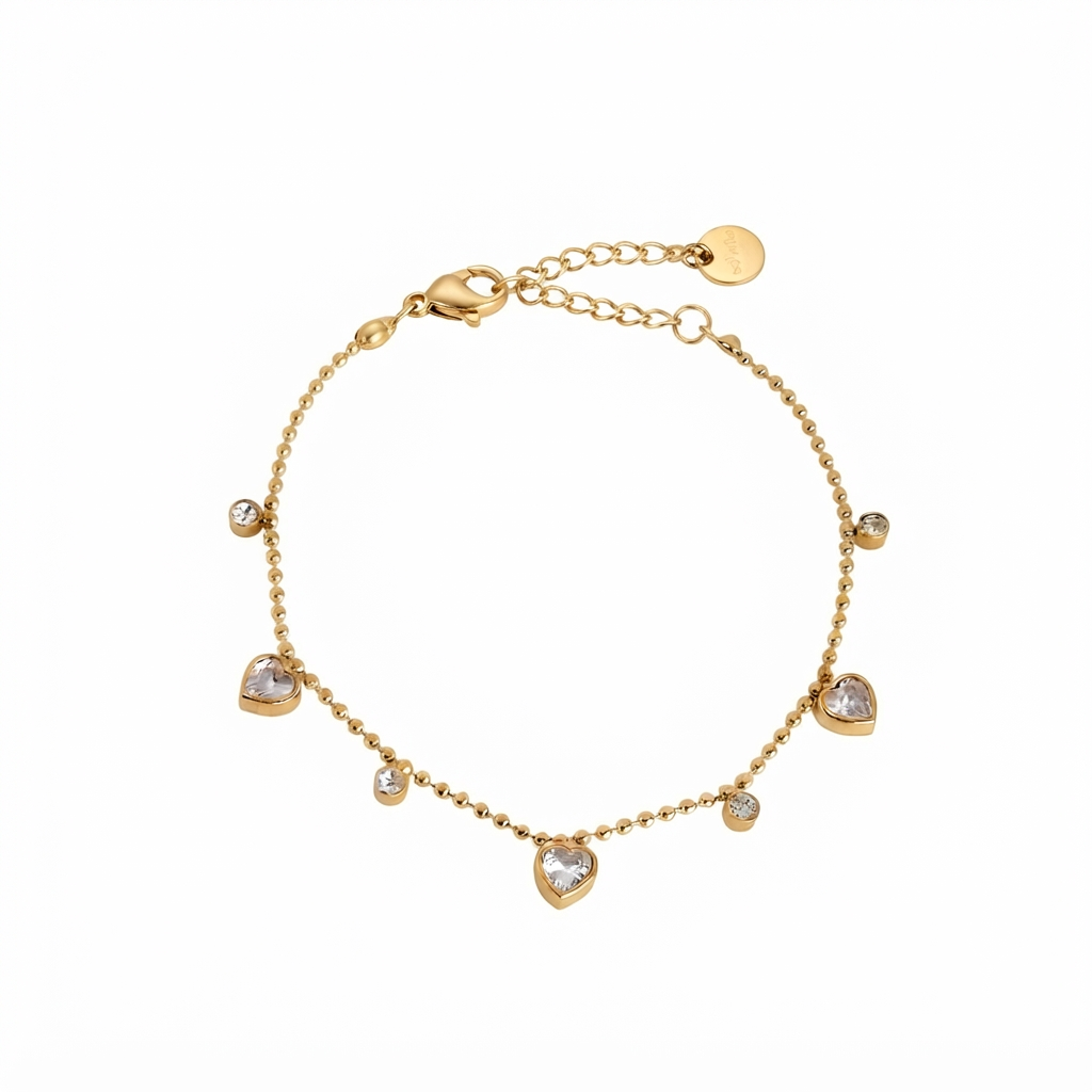 White Heart Charms Bracelet