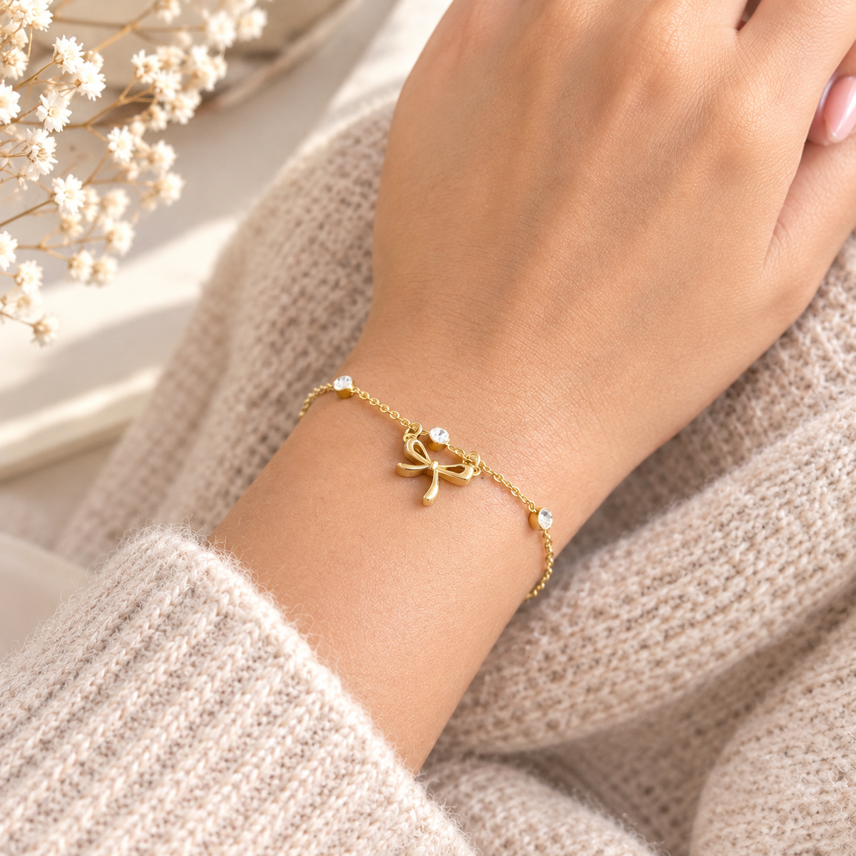 Puffy Bow Gold Bracelet