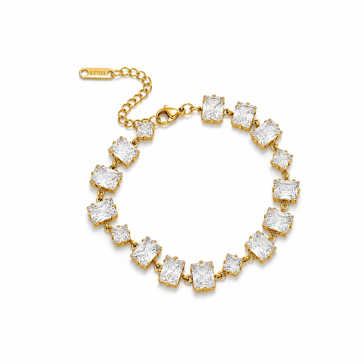Square Crystal Link Gold Bracelet