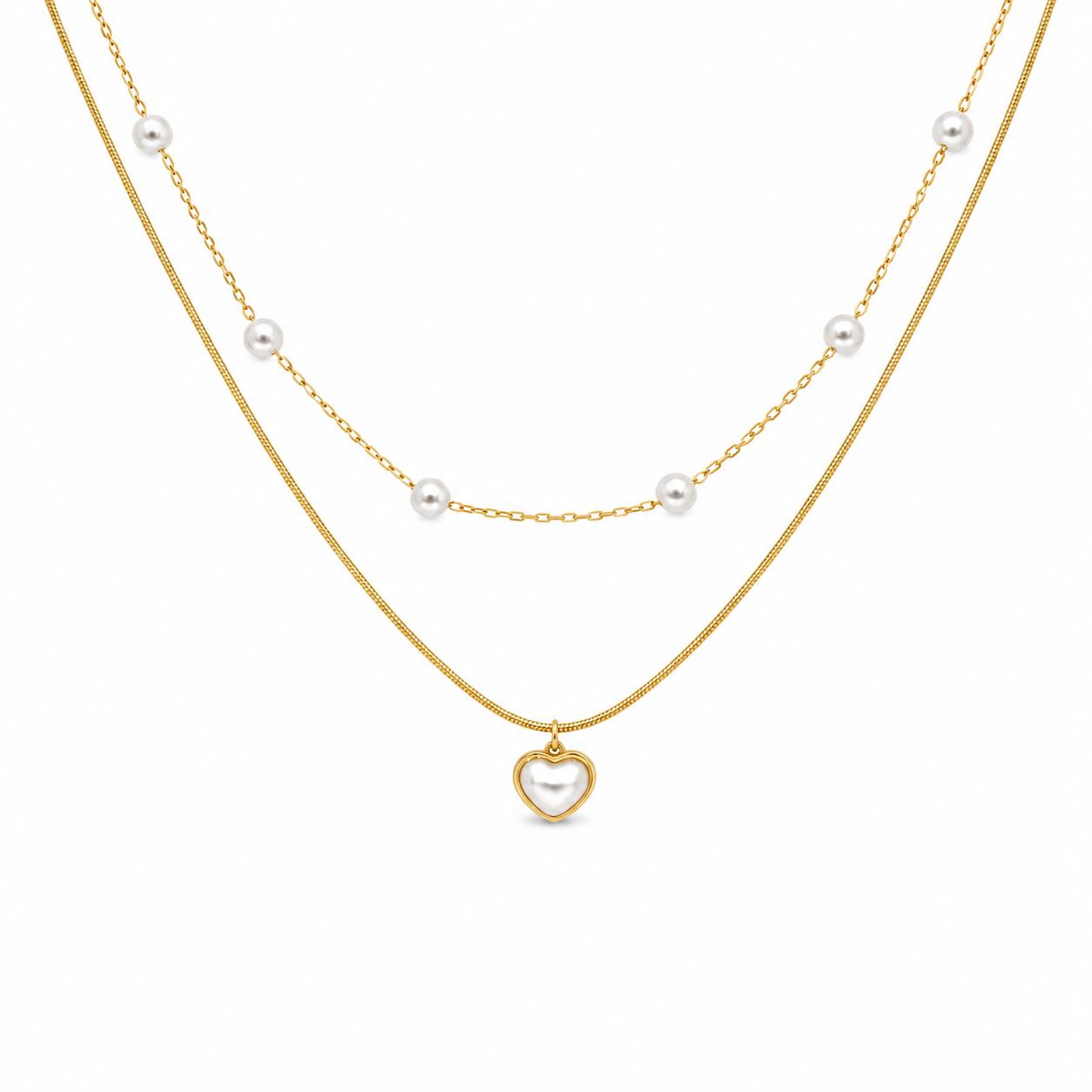 Heart Pearl Layered Gold Necklace