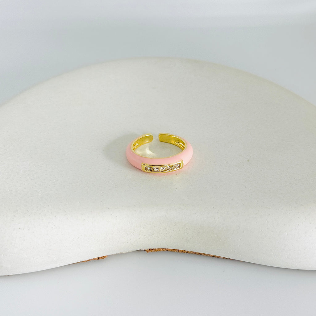 Pink Stacy Gold Ring (Adjustable size)