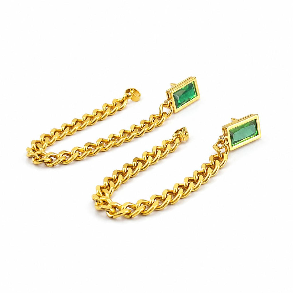Green Stone Gold Earrings