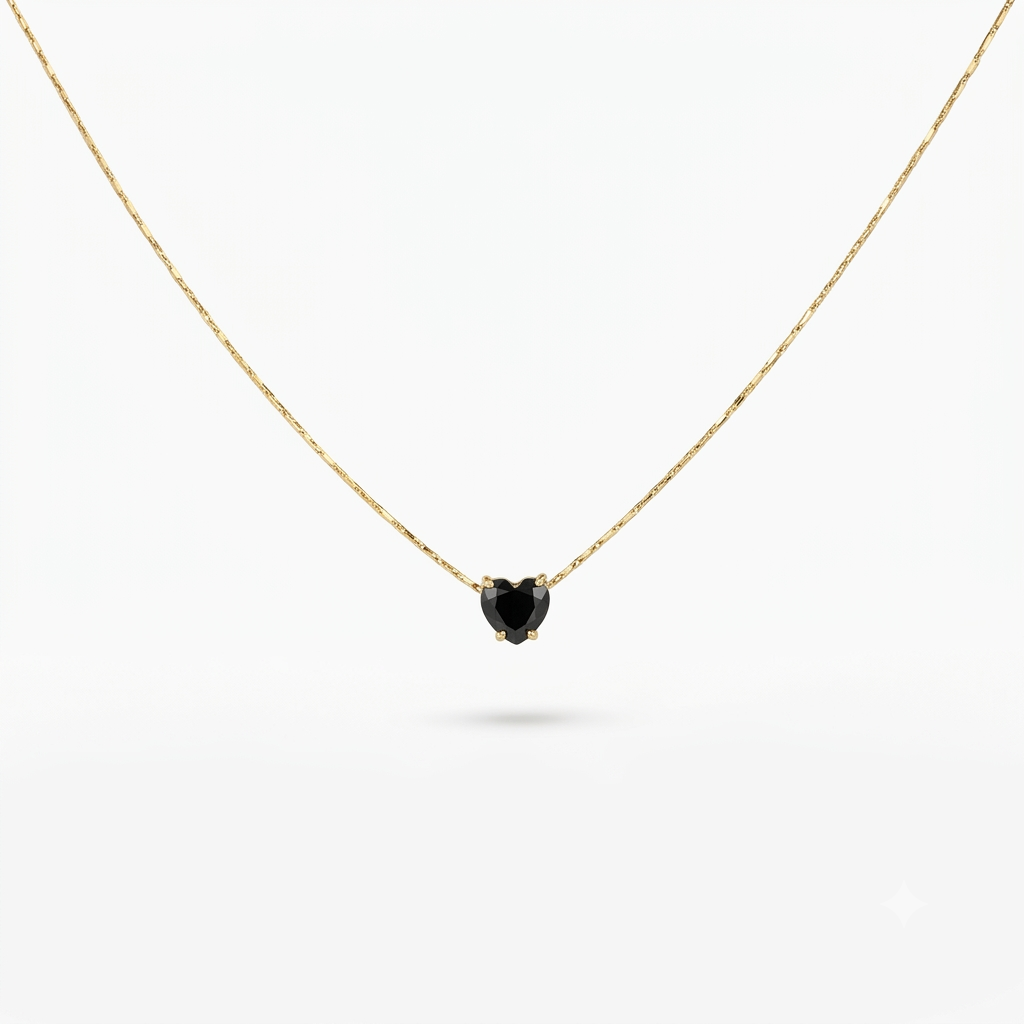 Black Stone Heart Gold Necklace