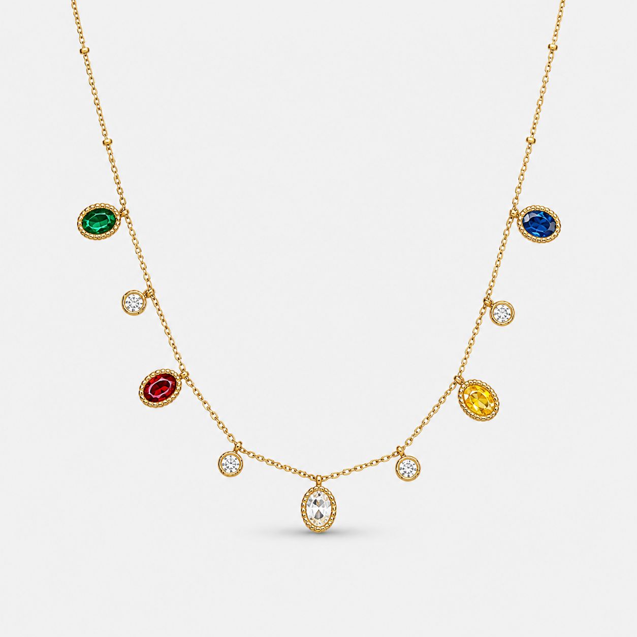 Multi Oval Stone Gold Necklace