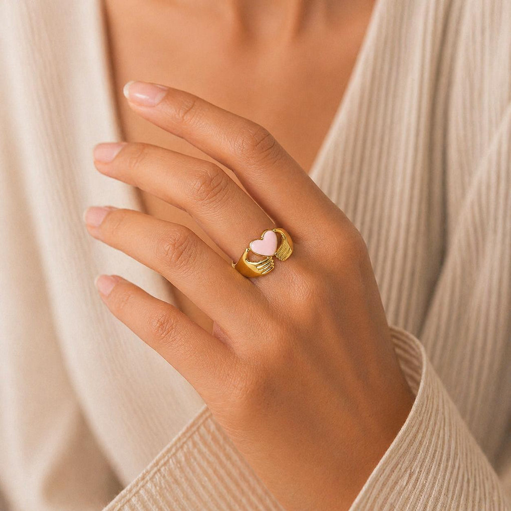 Pink Heart Gold Ring (Adjustable size)