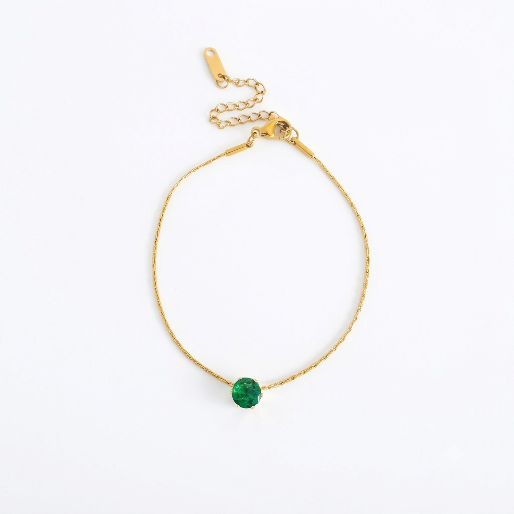 Green Single Stone Gold Bracelet