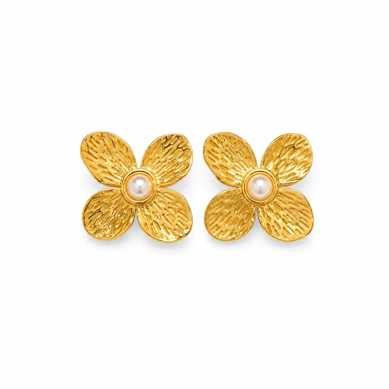 Flower Pearl Gold Earrings