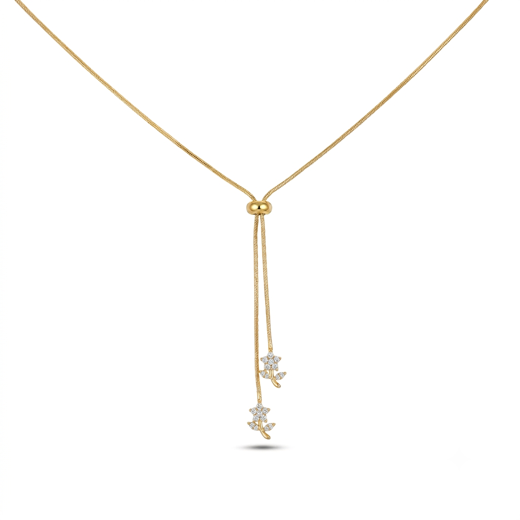 White Flower Adjustable Gold Necklace