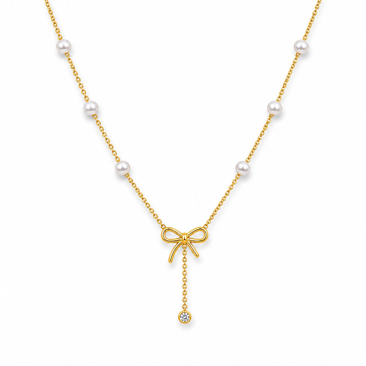 Bow Pearl Gold Necklace