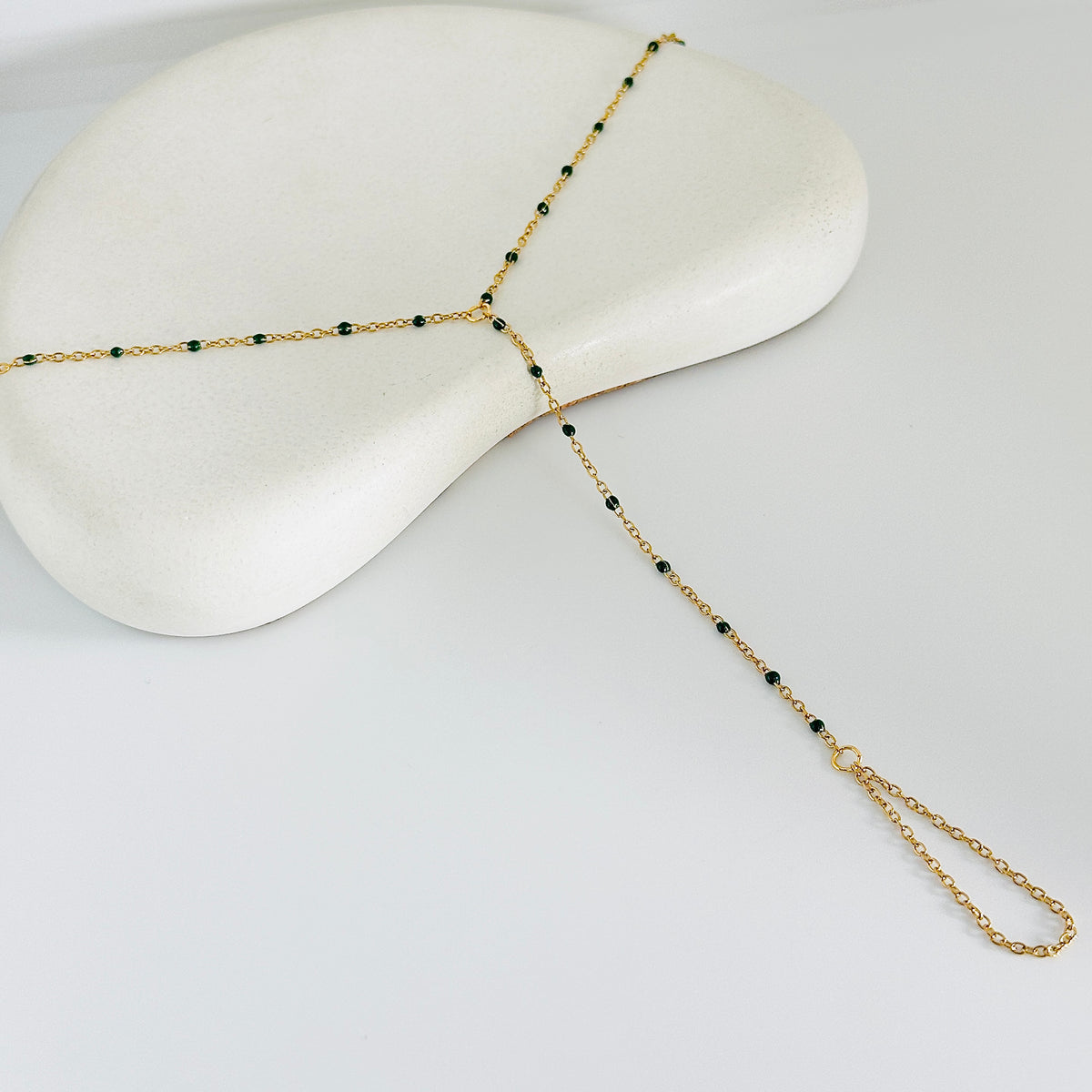 Green Elegance Hand Chain (Bracelet with Ring)