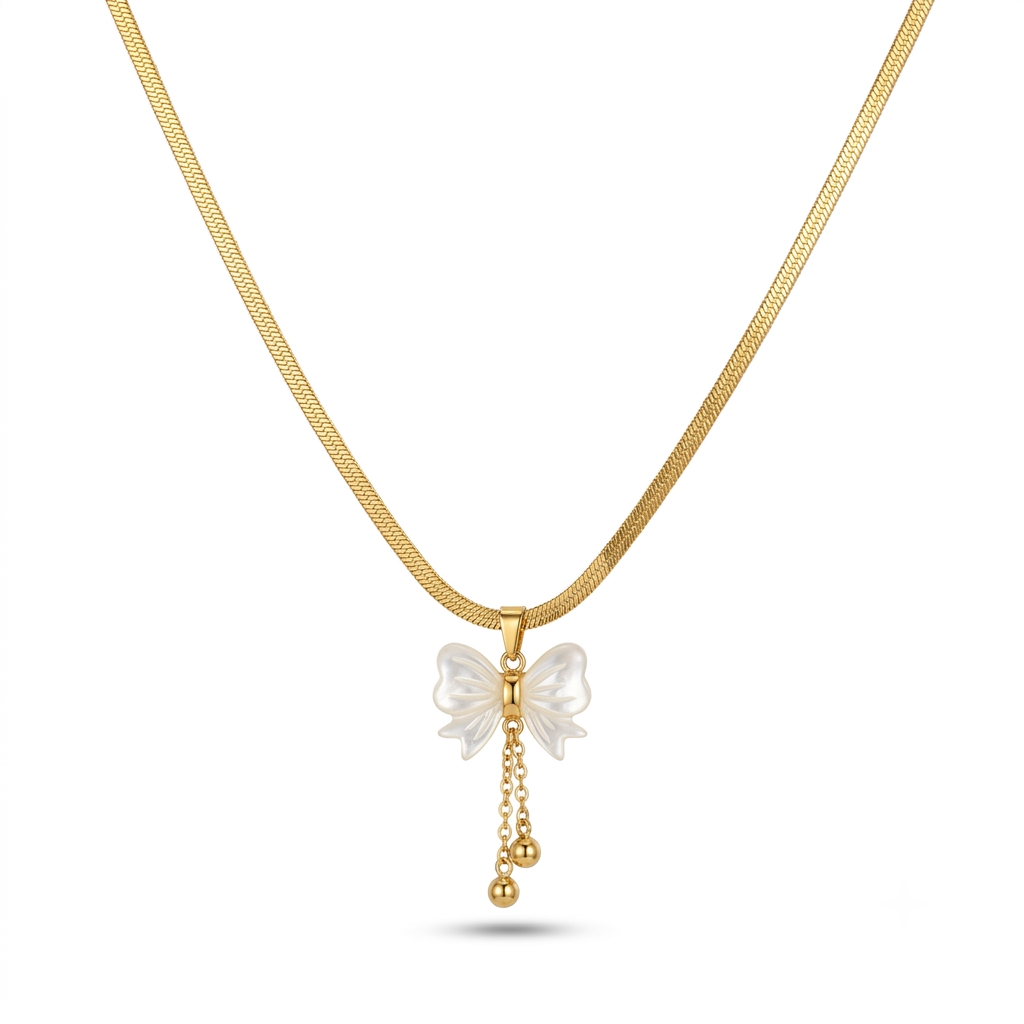White Bow Gold Necklace