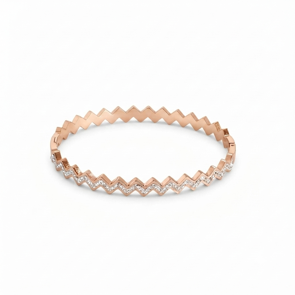 Zigzag Rose Gold Bangle Bracelet (Side Open)