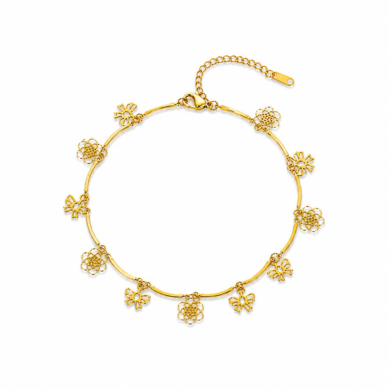 Flower Hanging Gold Anklet (Pair)