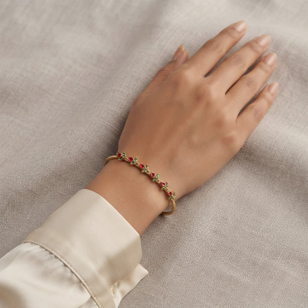 Red Tulip Magnetic Gold Bangle Bracelet