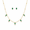Green Stone Gold Combo Set Earrings And Necklace