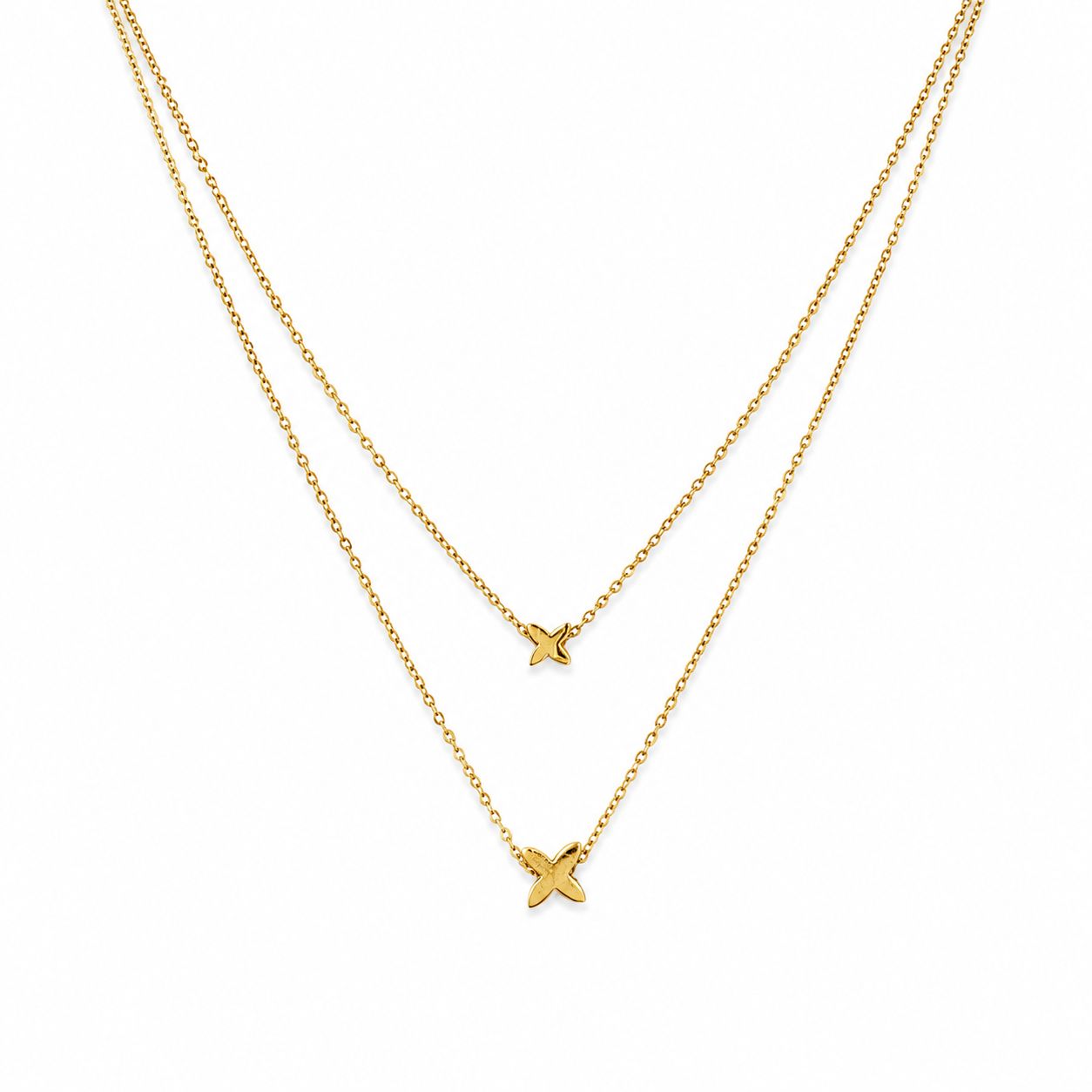 Four Petal Layered Gold Necklace