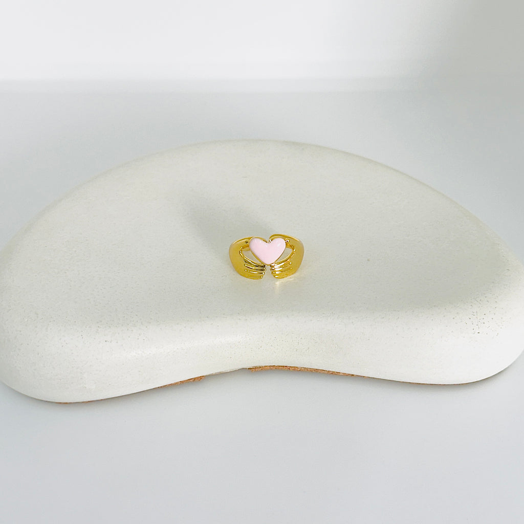 Pink Heart Gold Ring (Adjustable size)