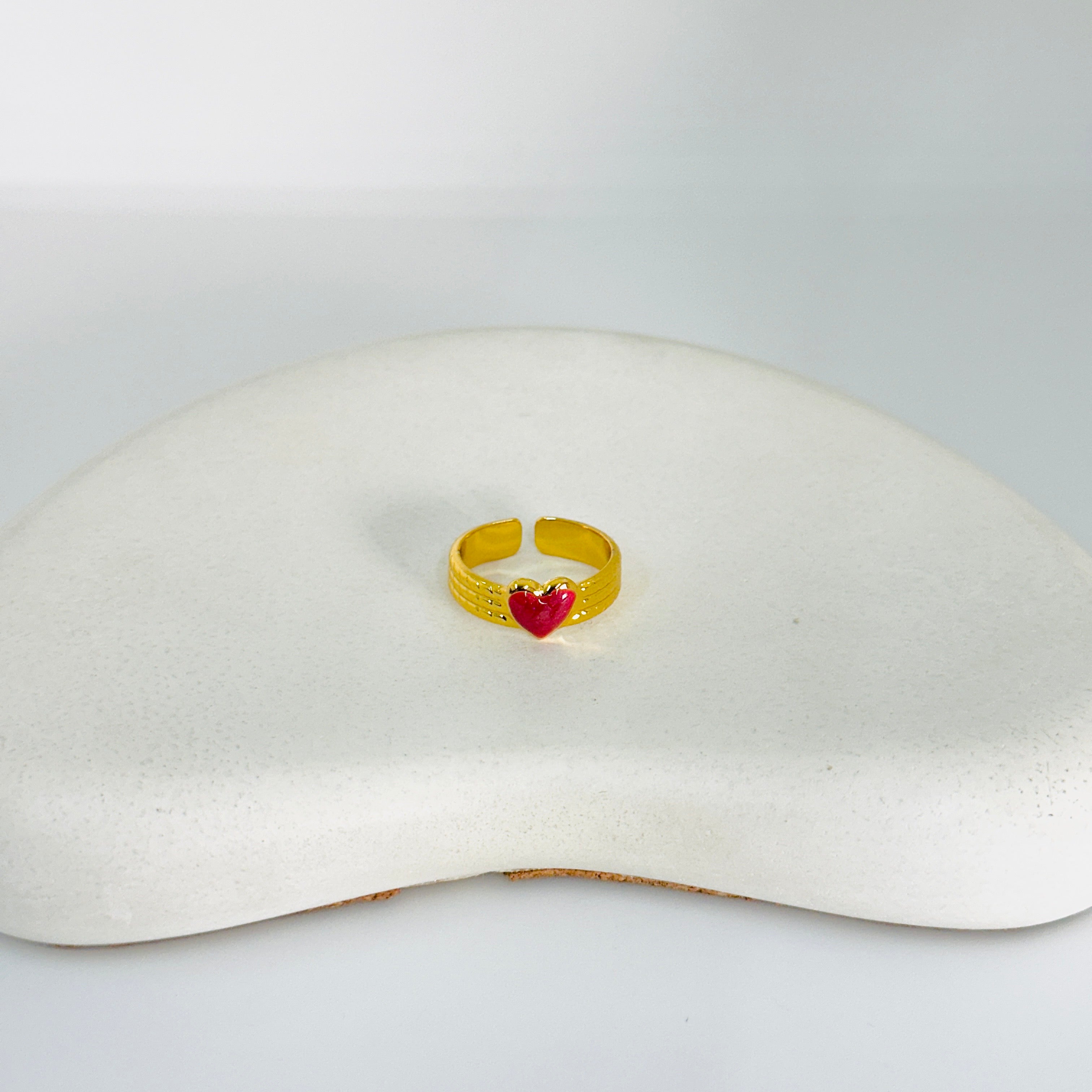 Red Heart Gold Ring (Adjustable size)