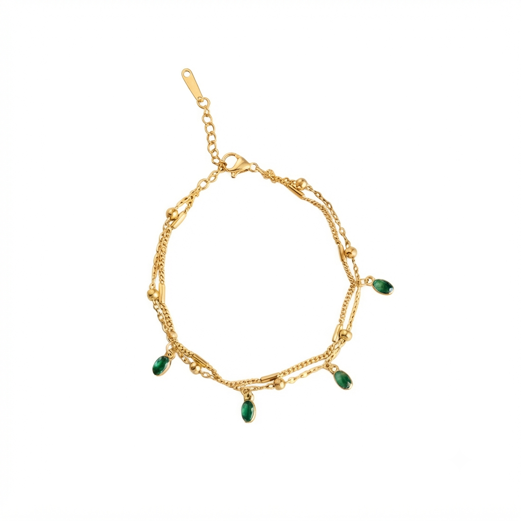Green Dewdrop Gold Bracelet