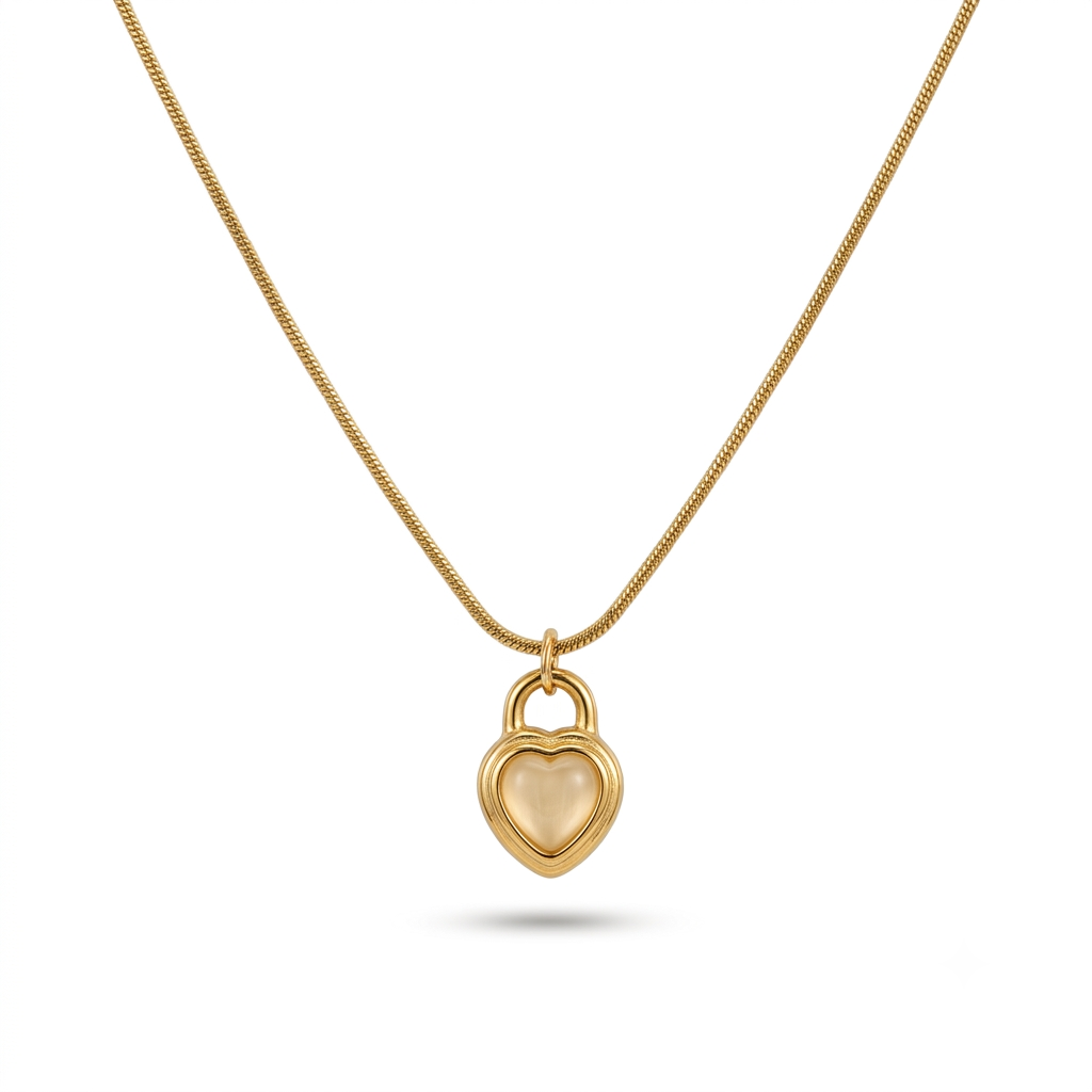 Beige Heart Gold Necklace