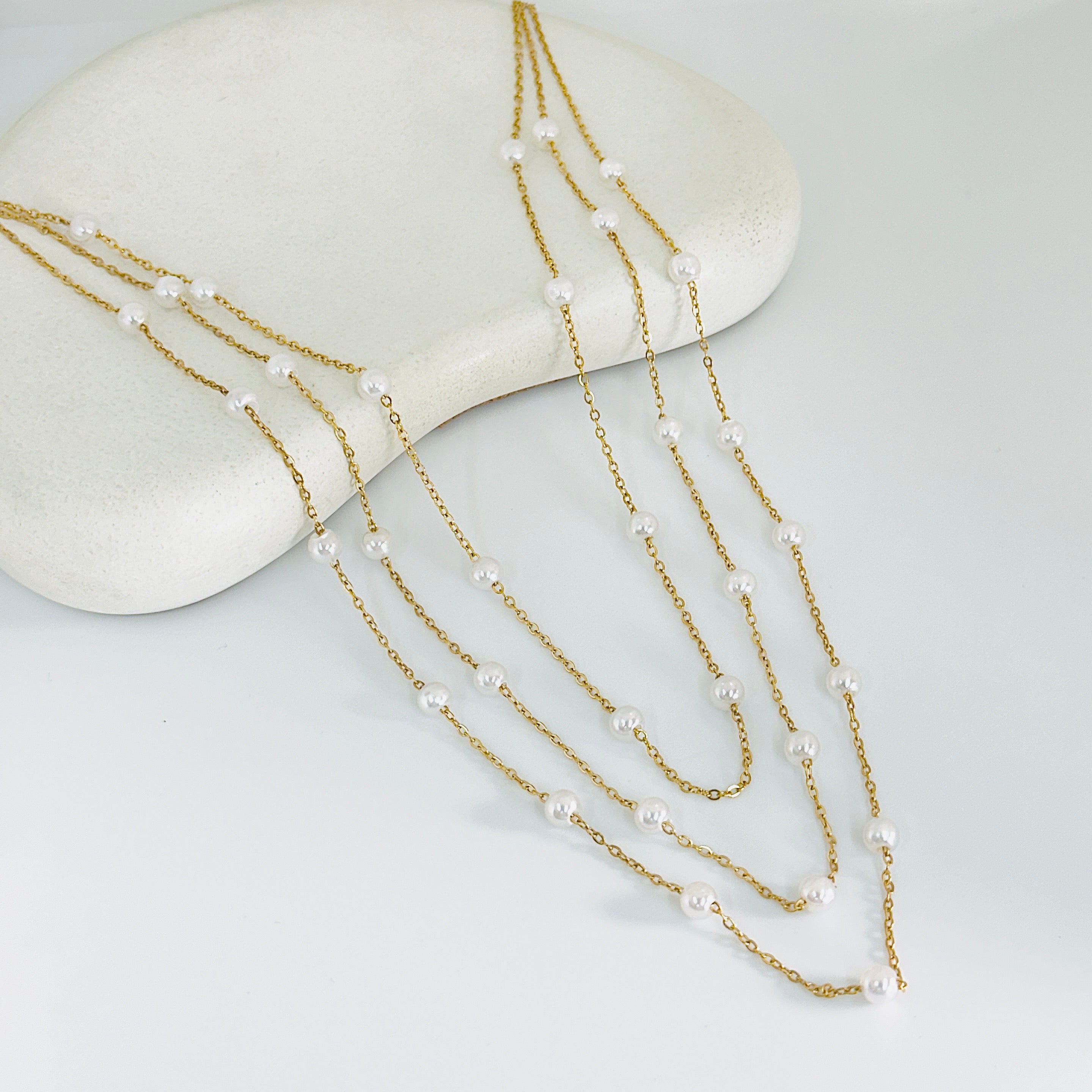 Pearl 3 Layered Gold Necklace
