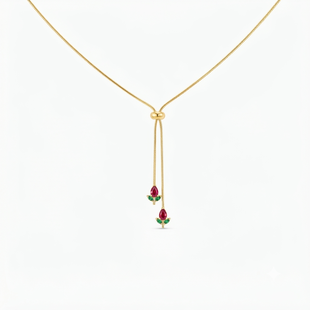 Red Tulip (Adjustable)Gold Necklace