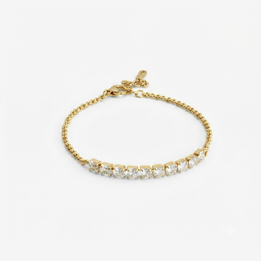 White Tennis Gold Bracelet